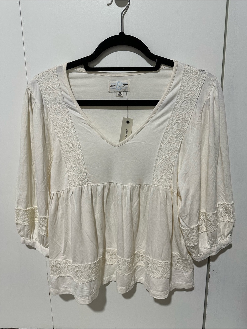 NWT Francesca's Ivory Crochet Trim Top